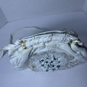 Vintage Lido Handbag Gold White Leather Purse Made In USA Snap Closure, Designer